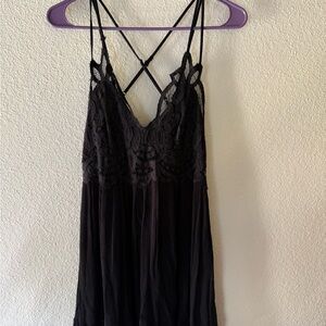 Black Lace-Trim Slip Dress with Crisscross Straps